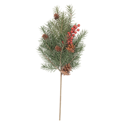 Picture of Evergreen Spray-Pine with Cones and Glitter Berries (Plastic, 20")