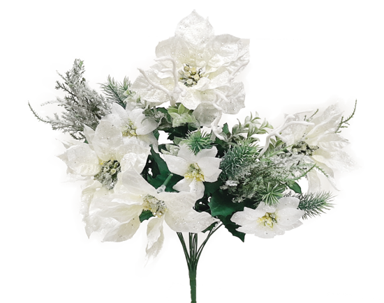 Picture of White Glitter Poinsettia and Cedar Bush (20.5")