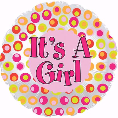 Picture of 17" 2-Sided Foil Balloon: It's a Girl Colorful Dots