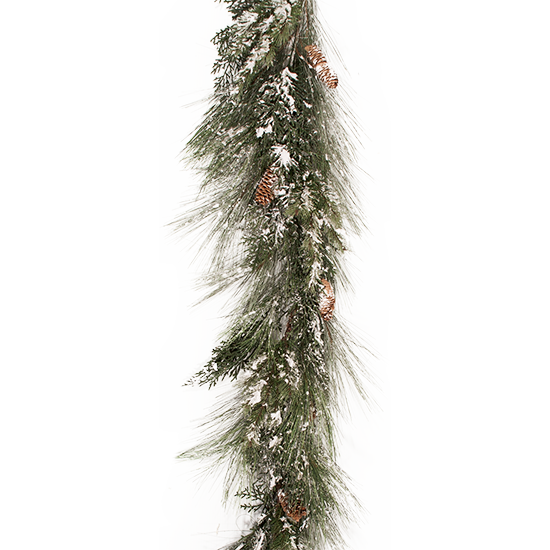 Picture of 6' Plastic Frosted Pine W/Cedar Cones Garland