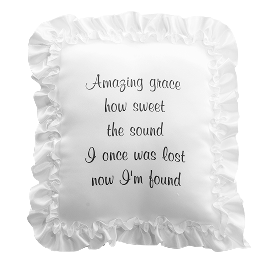 Picture of Amazing Grace White Satin Pillow W/Lace Ribbon And Inscription