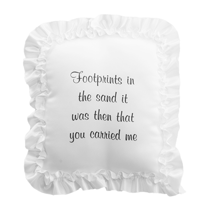 Picture of White Satin Pillow with Ribbon Edge-"Footprints" Inscription