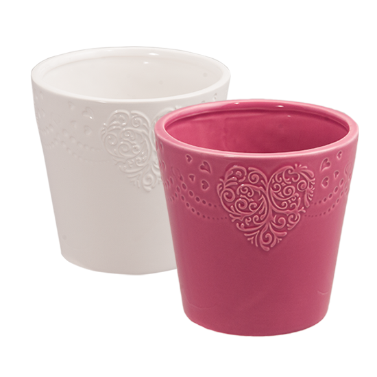 Picture of Deep Pink and White Heart Filigree Planters 5"