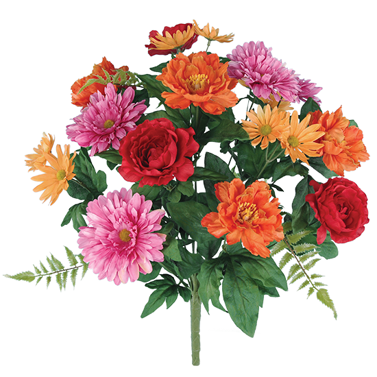 Picture of Coral, Orange & Pink Summertime Mixed Floral Bush (16 Blooms, 21")