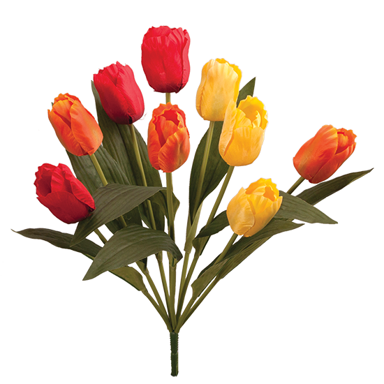 Picture of Red, Orange & Yellow Tulip Bush (9 Blooms, 18")