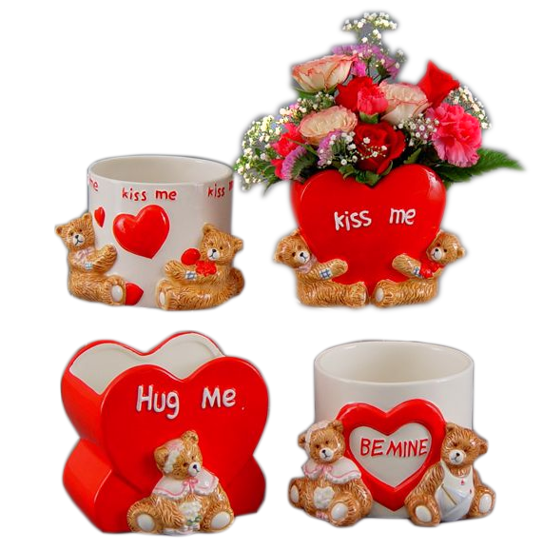 DirectFloral. Red Ceramic Heart Containers 4 Assorted