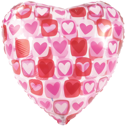 Picture of 17" 2-Sided Foil Balloon: Happy Valentine's Day Heart Block Clear