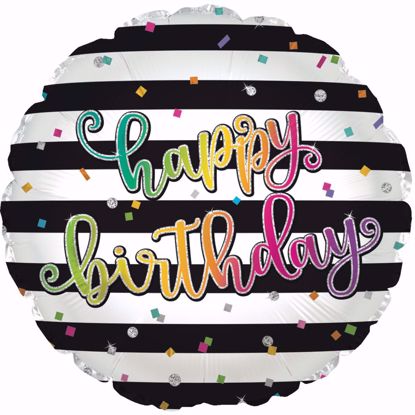 Picture of 17" 2-Sided Foil Balloon: Happy Birthday Black Stripes