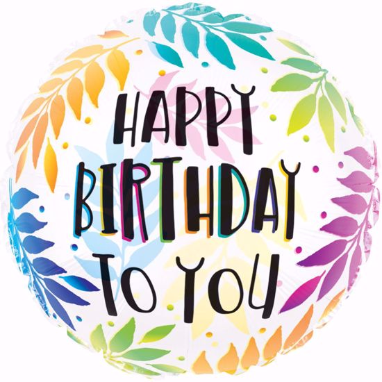Picture of 17" 2-Sided Clear Film Balloon: Happy Birthday Fancy Leaves