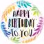 Picture of 17" 2-Sided Clear Film Balloon: Happy Birthday Fancy Leaves