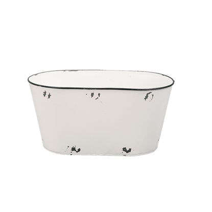 Picture of Antiqued Enamel White Oval Planter 8"