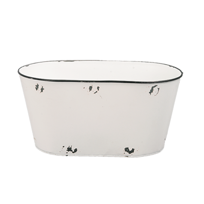 Picture of Antiqued Enamel White Oval Planter  12"