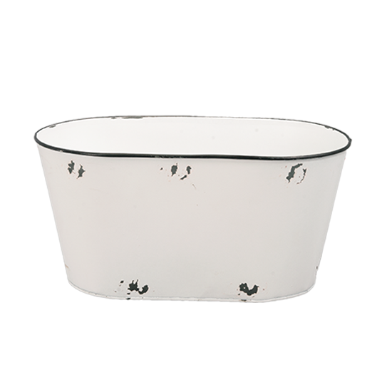 Picture of Antiqued Enamel White Oval Planter  12.25"