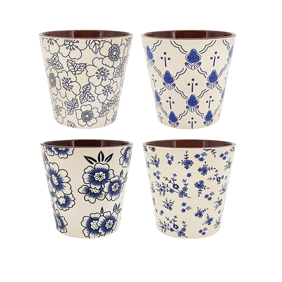 Picture of 4 Asst Blue & White Floral Print Planter 4.75"