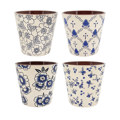 Picture of 4 Asst Blue & White Floral Print Planter 5.75"