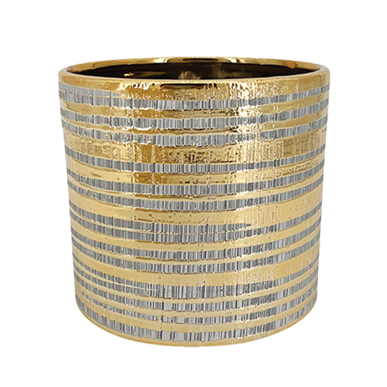 Picture of Gold Striped Metallic Ceramic Planter 6.5"