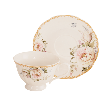 Picture of Pink Rose Peony Porcelain Teacup and Saucer