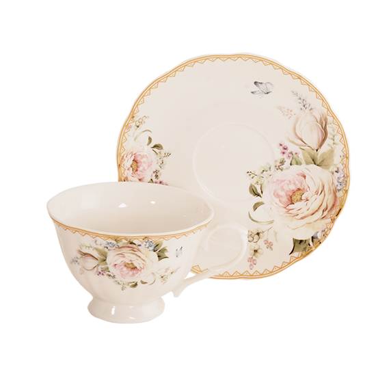 Picture of Pink Rose Peony Porcelain Teacup and Saucer