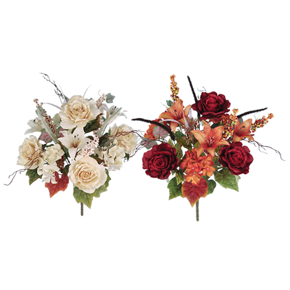 Picture of Cream and Red Rose & Lily Bush Assortment (2 colors, 14 Stems, 20")