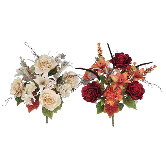 Picture of Cream and Red Rose & Lily Bush Assortment (14 Stems, 20")