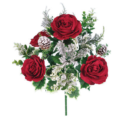 Picture of 19" Flocked Red Rose Bush x 12