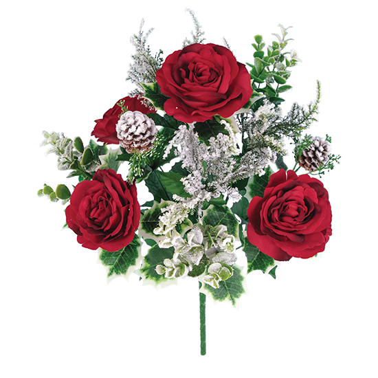 Picture of Flocked Red Rose Mixed Floral  Bush (12 Stems, 19")