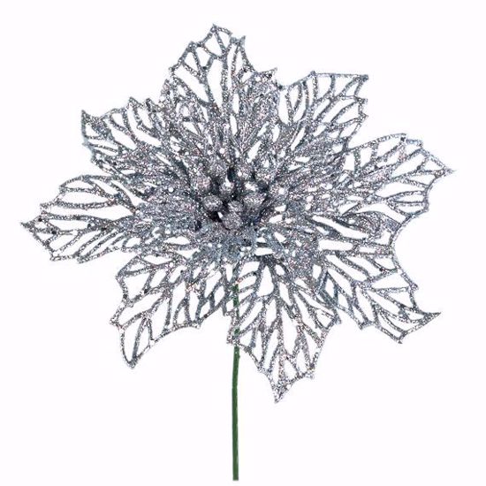 Picture of 6" Holiday Glitter Poinsettia Plastic Pick