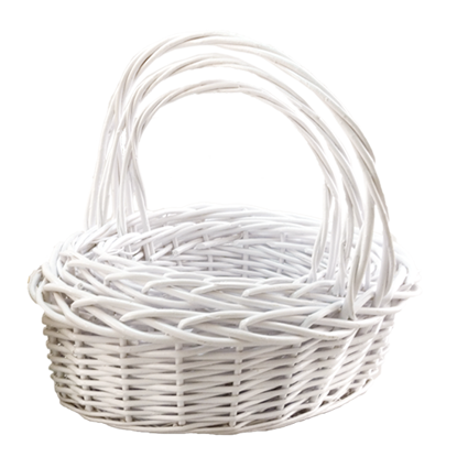 Picture of Oval Willow Basket Set with Handle-Flat White (3 sizes)