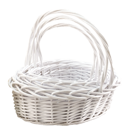 Picture of Oval Willow Basket Set with Handle-Flat White (3 sizes)