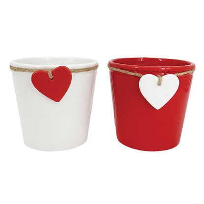 Picture of Red and White Heart Charm Planters 4.25"