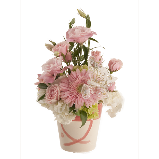 DirectFloral. Pink and Ivory Heart Swoop Planter 4.5"