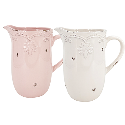 Picture of 2 Asst Pink & White Antique Decorative Pitchers