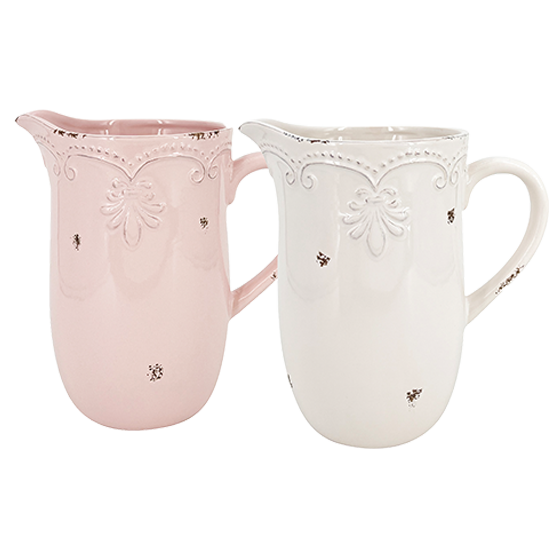 Picture of 2 Asst Pink & White Antiqued Decorative Pitchers