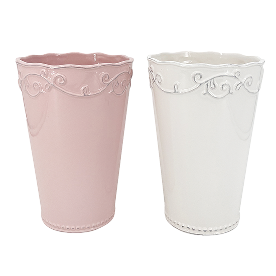Picture of 2 Asst Pink & White Antiqued Vase