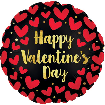 Picture of 17" 2-Sided Foil Balloon: Happy Valentine's Day Red Heart on Black