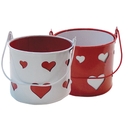 Picture of Red and White Pail with Cut Out Hearts Assortment 4.25"
