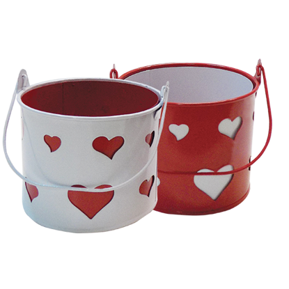 Picture of Red and White Pail with Cut Out Hearts Assortment 4"
