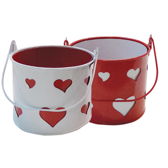 Picture of Red and White Pail with Cut Out Hearts Assortment 4"