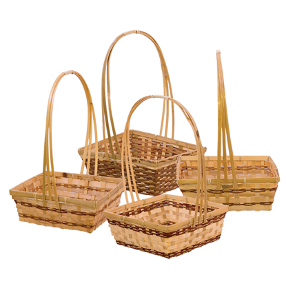 Picture of 3 Asst Rectangular Natural Bamboo W/Handle 10"
