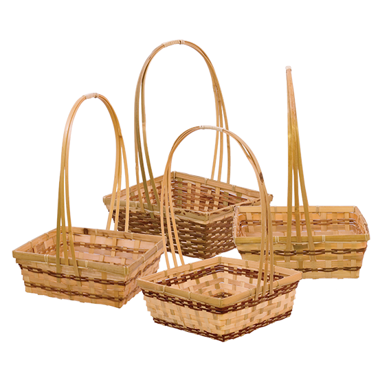 Picture of 3 Asst Rectangular Natural Bamboo W/Handle 10"