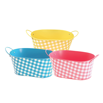 Picture of Bright Tone Gingham Oval Planter Assortment 8"