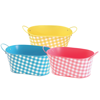 Picture of Bright Tone Gingham Oval Planter Assortment 12"