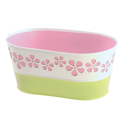 Picture of Pink and Green Daisy Cutout Oval Planter  12"
