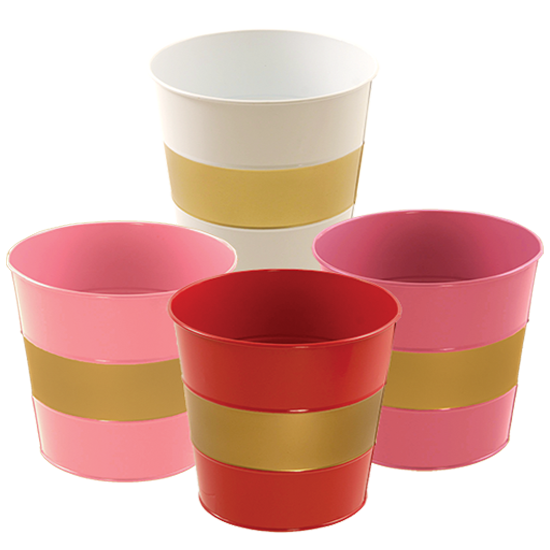 Picture of Pink, Red and White Gold Banded Pot Cover Assortment  6"