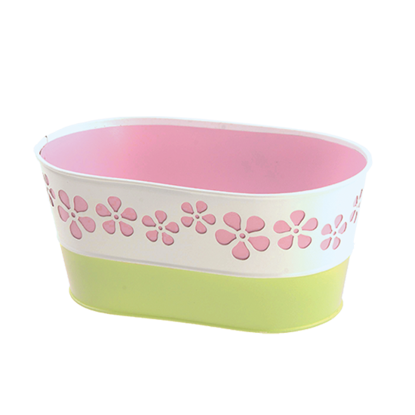 Picture of Pink and Green Daisy Cutout Oval Planter  8"