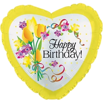 Picture of 17" 2-Sided Foil Balloon: Birthday Yellow Floral