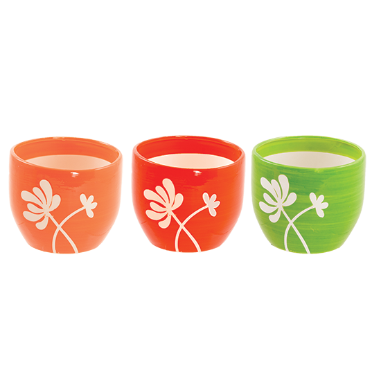 Picture of 3 Asst Green, Orange & Red Floral Planter 4.25"