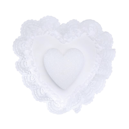 Picture of White Heart  Pillow with Lace Edge & Styrofoam Base