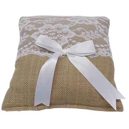 Picture of Burlap Square Pillow with Lace Edge