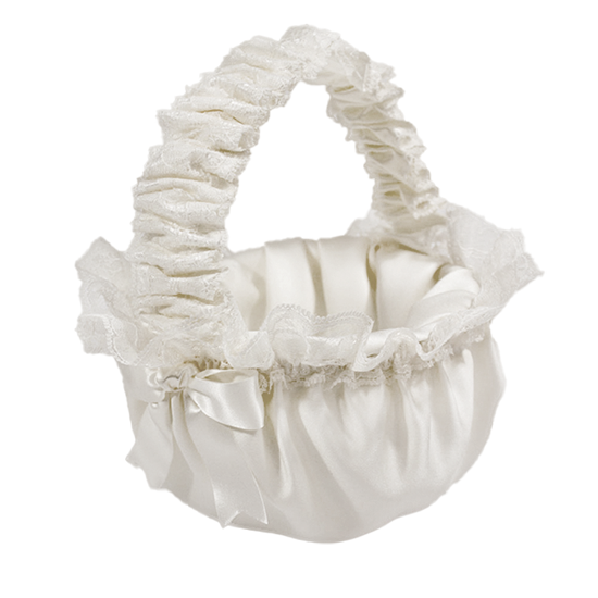 Picture of Ivory Flower Girl  Satin basket with white lace ruffle